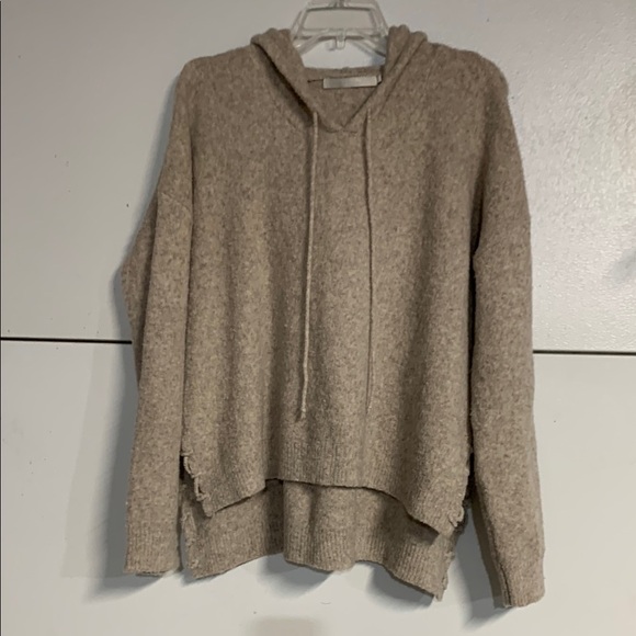 ONE GREY DAY LOS ANGELES MERINO WOOL HOODED SWEATER BEIGE WOMENS MEDIUM - Picture 1 of 5